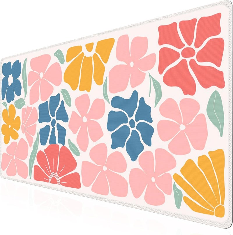 iCasso XXL Large Mouse Mat, Anti-slip Big Mousepad with Stitched Edges, Keyboard Pad Mat for Computer, Work, Gaming (Colorful Flower) - Image 1